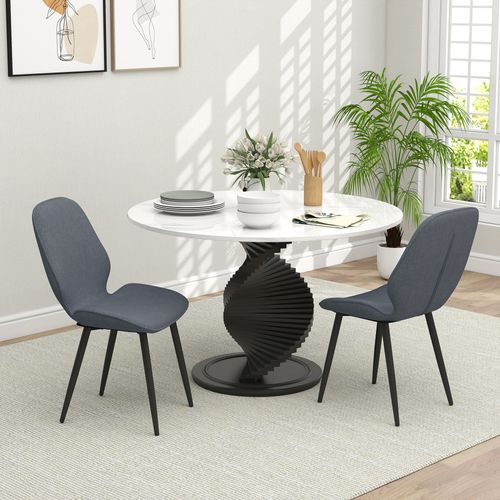 Lot De 2 Chaises De Salon Design Piètement Acier Noir Tissu Effet Lin Gris