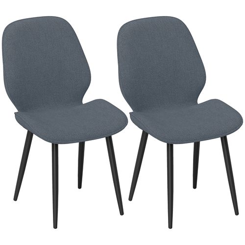 Lot De 2 Chaises De Salon Design Piètement Acier Noir Tissu Effet Lin Gris
