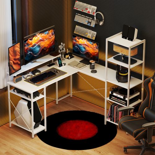 Bureau D'angle Design Contemporain Multi-rangement Métal Panneaux Blanc