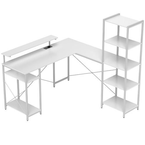 Bureau D'angle Design Contemporain Multi-rangement Métal Panneaux Blanc