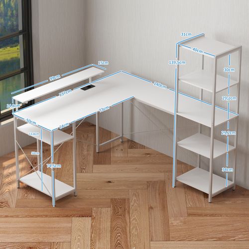 Bureau D'angle Design Contemporain Multi-rangement Métal Panneaux Blanc