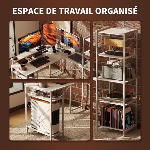 Bureau D'angle Design Contemporain Multi-rangement Métal Panneaux Blanc
