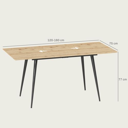 Table à Manger Extensible 120-160 Cm 6-8 Personnes Acier Noir Effet Bois