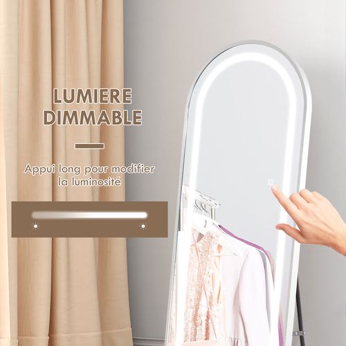 Miroir Sur Pied Arqué - Miroir LED Réglable Tactile Dim. 40l X 150h Cm