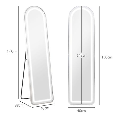 Miroir Sur Pied Arqué - Miroir LED Réglable Tactile Dim. 40l X 150h Cm