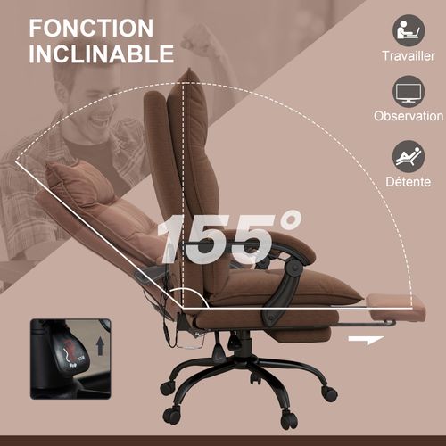 Fauteuil De Bureau Massant Chauffant Inclinable Repose-pieds Microfibre