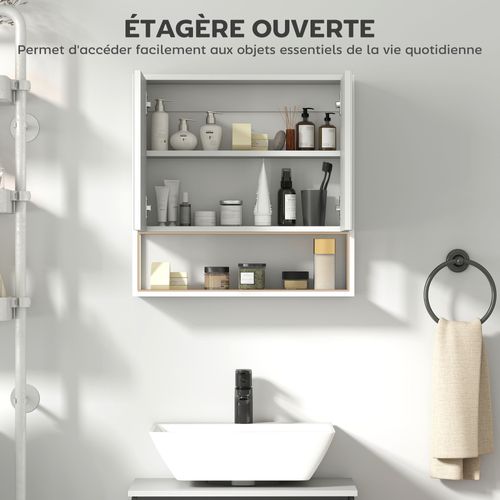 Armoire Murale Miroir Salle De Bain 2 Portes Étagère Niche Blanc