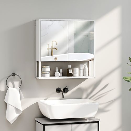 Armoire Murale Miroir Salle De Bain 2 Portes Étagère Niche Blanc