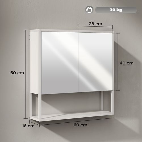 Armoire Murale Miroir Salle De Bain 2 Portes Étagère Niche Blanc
