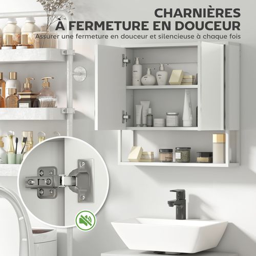 Armoire Murale Miroir Salle De Bain 2 Portes Étagère Niche Blanc