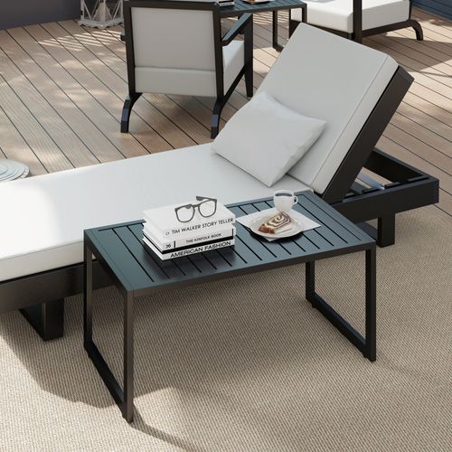 Table Basse De Jardin Rectangulaire Plateau à Lattes Alu Noir