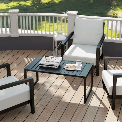 Table Basse De Jardin Rectangulaire Plateau à Lattes Alu Noir