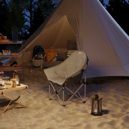 Chaise De Camping Pliante Rembourré Revêtement Toucher Daim Rangements Sac Inclus Gris