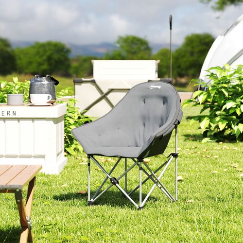 Chaise De Camping Pliante Rembourré Revêtement Toucher Daim Rangements Sac Inclus Gris
