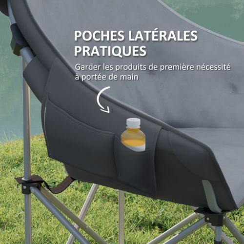 Chaise De Camping Pliante Rembourré Revêtement Toucher Daim Rangements Sac Inclus Gris