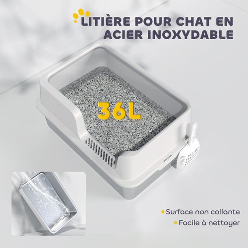Maison De Toilette Bac à Litière 60 X 40 X 28 Cm Gris Clair