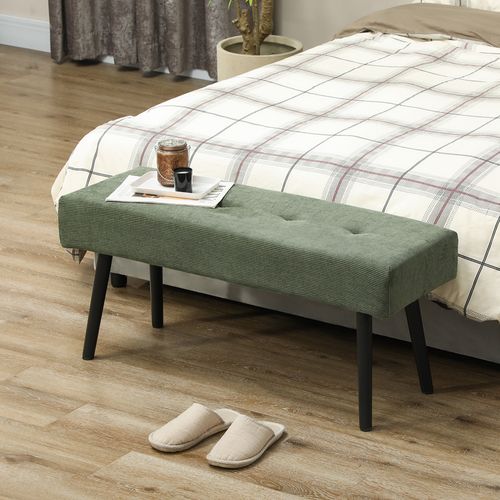 Banquette Bout De Lit Velours Côtelé Design Dim. 100 X 36 X 45 Cm Acier Noir Tissu