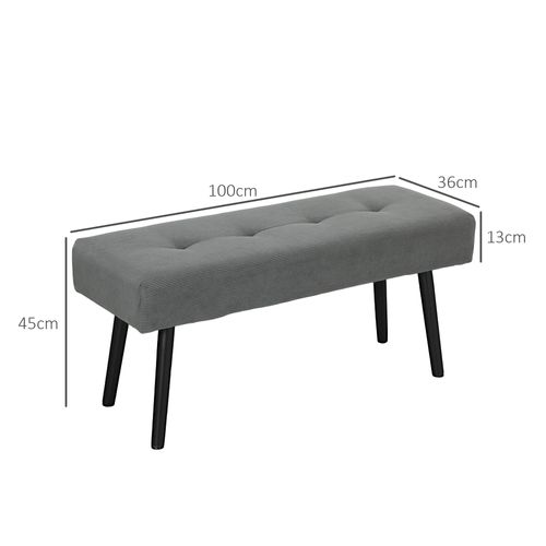 Banquette Bout De Lit Velours Côtelé Design Dim. 100 X 36 X 45 Cm Acier Noir Tissu