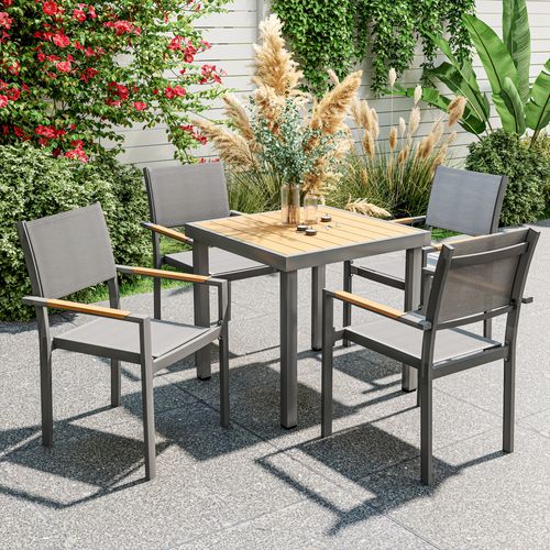 Lot De 4 Chaises De Jardin Alu Textilène Pvc Effet Bois