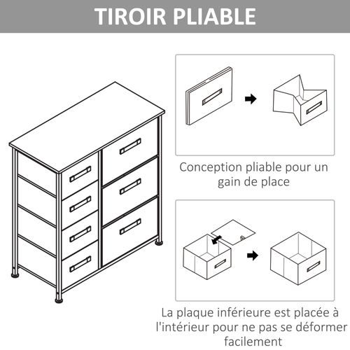 Meuble De Rangement 64l X 30l X 71h Cm Métal Effet Bois Non Tissé