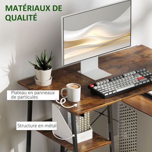 Bureau Style Industriel 2 Étagères Châssis Métal Noir Effet Bois Vieilli