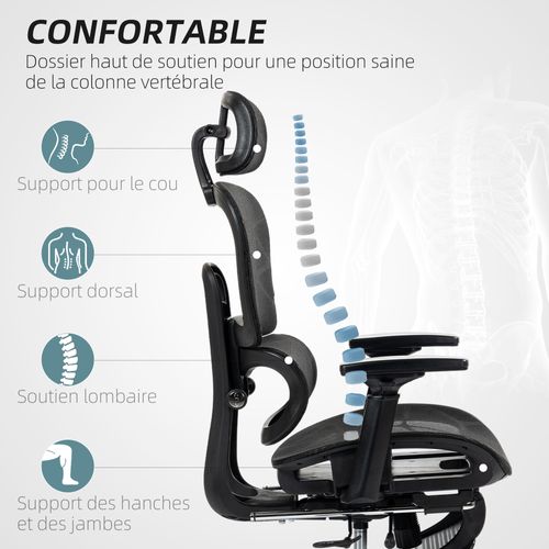 Fauteuil De Bureau Ergonomique Grand Confort Entièrement Réglable Noir