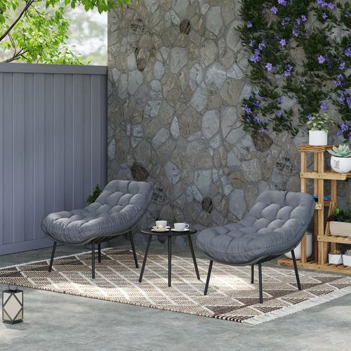 Salon De Jardin 2 Places 3 Pièces Style Cosy Épais Coussins 15 Cm Gris