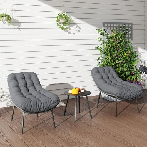 Salon De Jardin 2 Places 3 Pièces Style Cosy Épais Coussins 15 Cm Gris