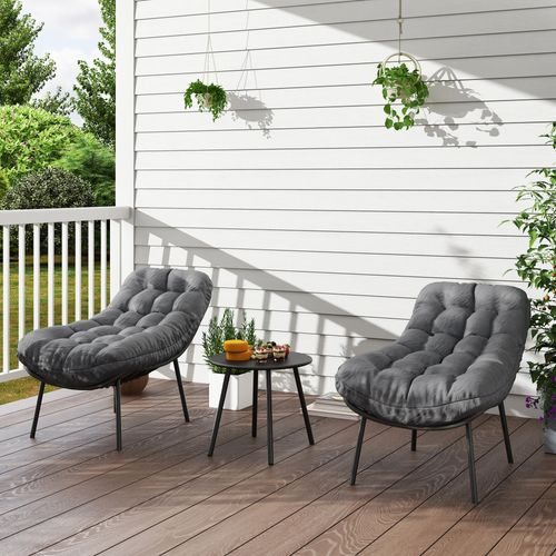 Salon De Jardin 2 Places 3 Pièces Style Cosy Épais Coussins 15 Cm Gris