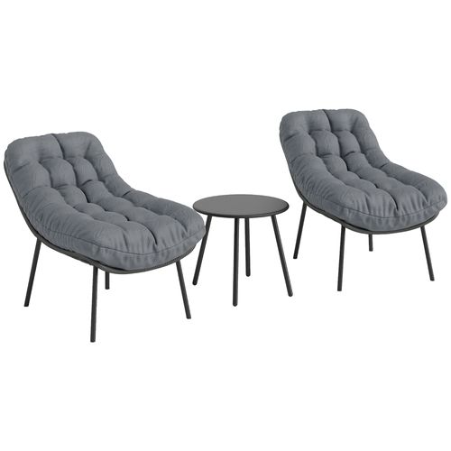 Salon De Jardin 2 Places 3 Pièces Style Cosy Épais Coussins 15 Cm Gris