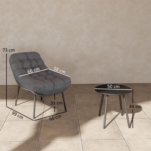 Salon De Jardin 2 Places 3 Pièces Style Cosy Épais Coussins 15 Cm Gris