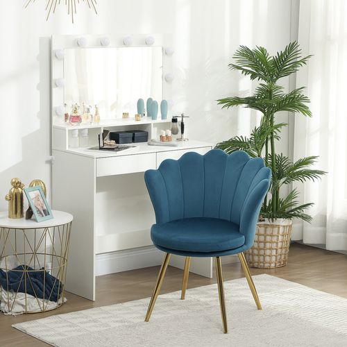 Chaise Design Coquillage Pieds Métal Dorés Effilés Velours