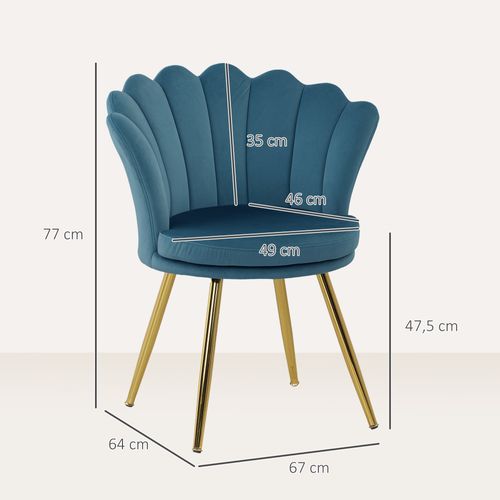 Chaise Design Coquillage Pieds Métal Dorés Effilés Velours