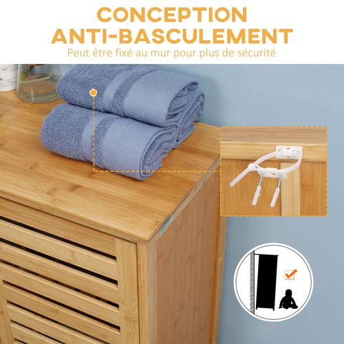 Meuble Salle De Bain Bois Bambou 2 Portes 2 Étagères