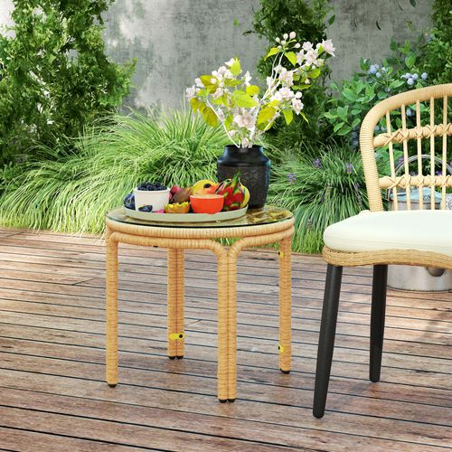 Table D'appoint Ronde De Jardin Résine Tressée Effet Naturel