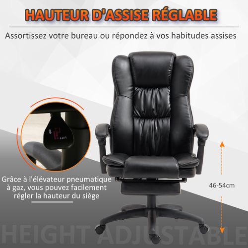 Fauteuil Bureau Massant Inclinable Réglable Repose-pieds Rétractable