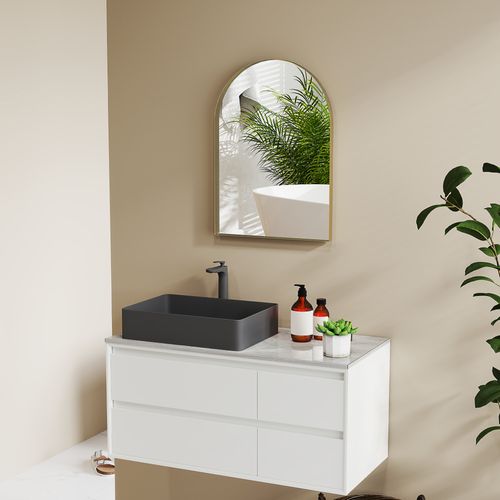 Miroir Mural Arqué 50 X 70 Cm Haute Définition Cadre Alliage Aluminium Doré