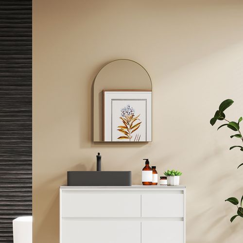 Miroir Mural Arqué 50 X 70 Cm Haute Définition Cadre Alliage Aluminium Doré