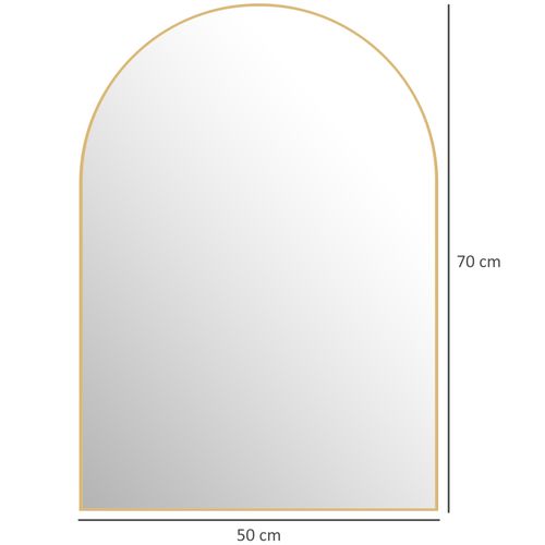 Miroir Mural Arqué 50 X 70 Cm Haute Définition Cadre Alliage Aluminium Doré