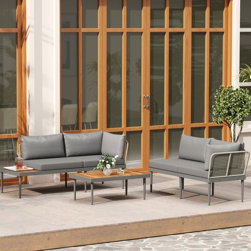 Salon De Jardin Design Modulable 4 Places 3 Pièces Gris Bois Acacia