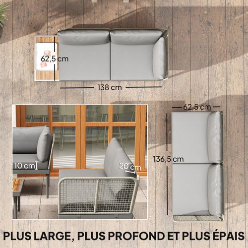 Salon De Jardin Design Modulable 4 Places 3 Pièces Gris Bois Acacia