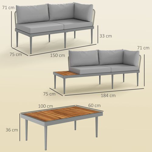 Salon De Jardin Design Modulable 4 Places 3 Pièces Gris Bois Acacia