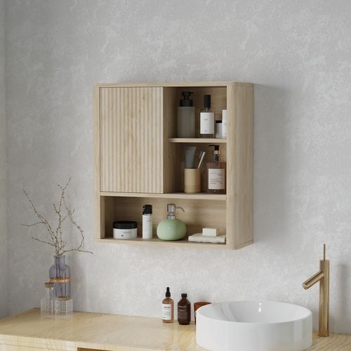 Armoire Murale De Salle De Bain Style Bohème Porte Coulissante Étagère Niche