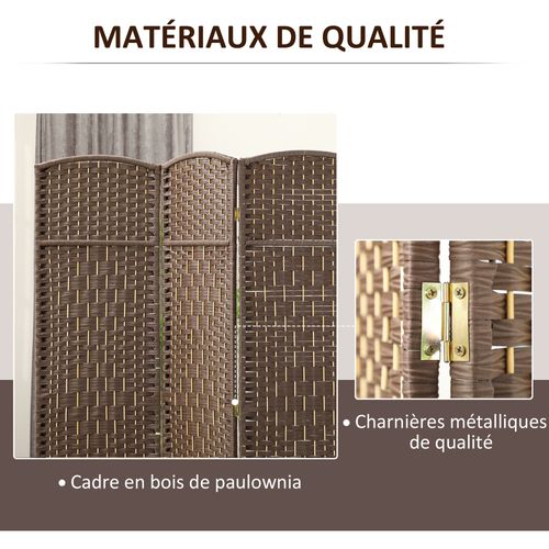 Paravent Intérieur 3 Panneaux Pliables En Bois Style Bohème Tissé