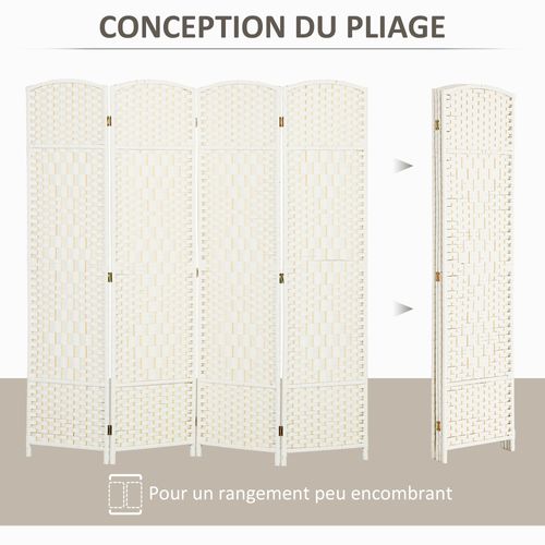 Paravent Intérieur En Bois 4 Panneaux 180 X 180 Cm Séparateur De Pièce Pliable Bois