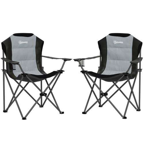 Lot De 2 Chaises Pliantes Rembourrées De Camping - Porte-gobelet - Gris