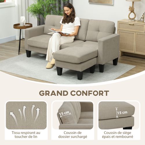 Canapé D'angle 3 Places Méridienne Réversible Tissu