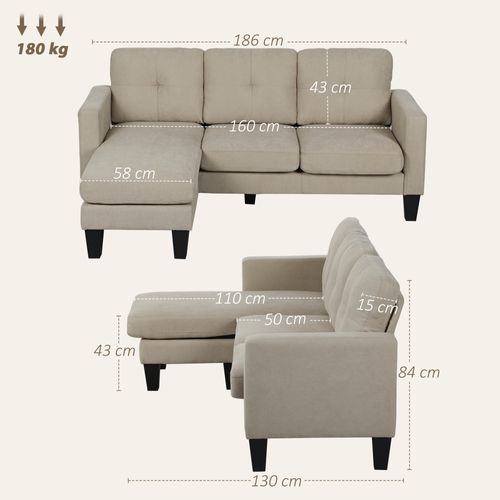 Canapé D'angle 3 Places Méridienne Réversible Tissu