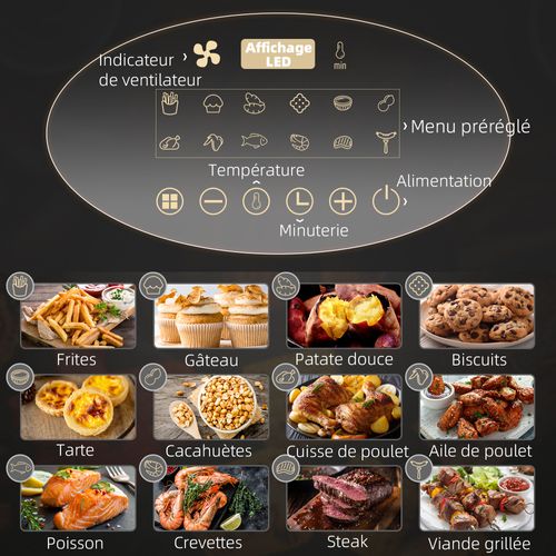 Friteuse Sans Huile 4l Air Fryer 1300w 12 Programmes Écran Tactile Noir