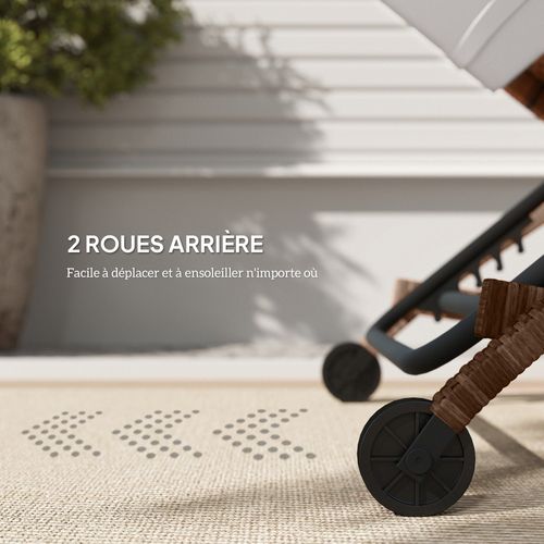 Bain De Soleil Style Colonial Résine Tressée Chocolat Matelas Tétière Beige